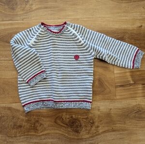 Mayoral Baby 6-9 M Wool Blend Knit Gray And Red Striped Long Sleeve Sweater